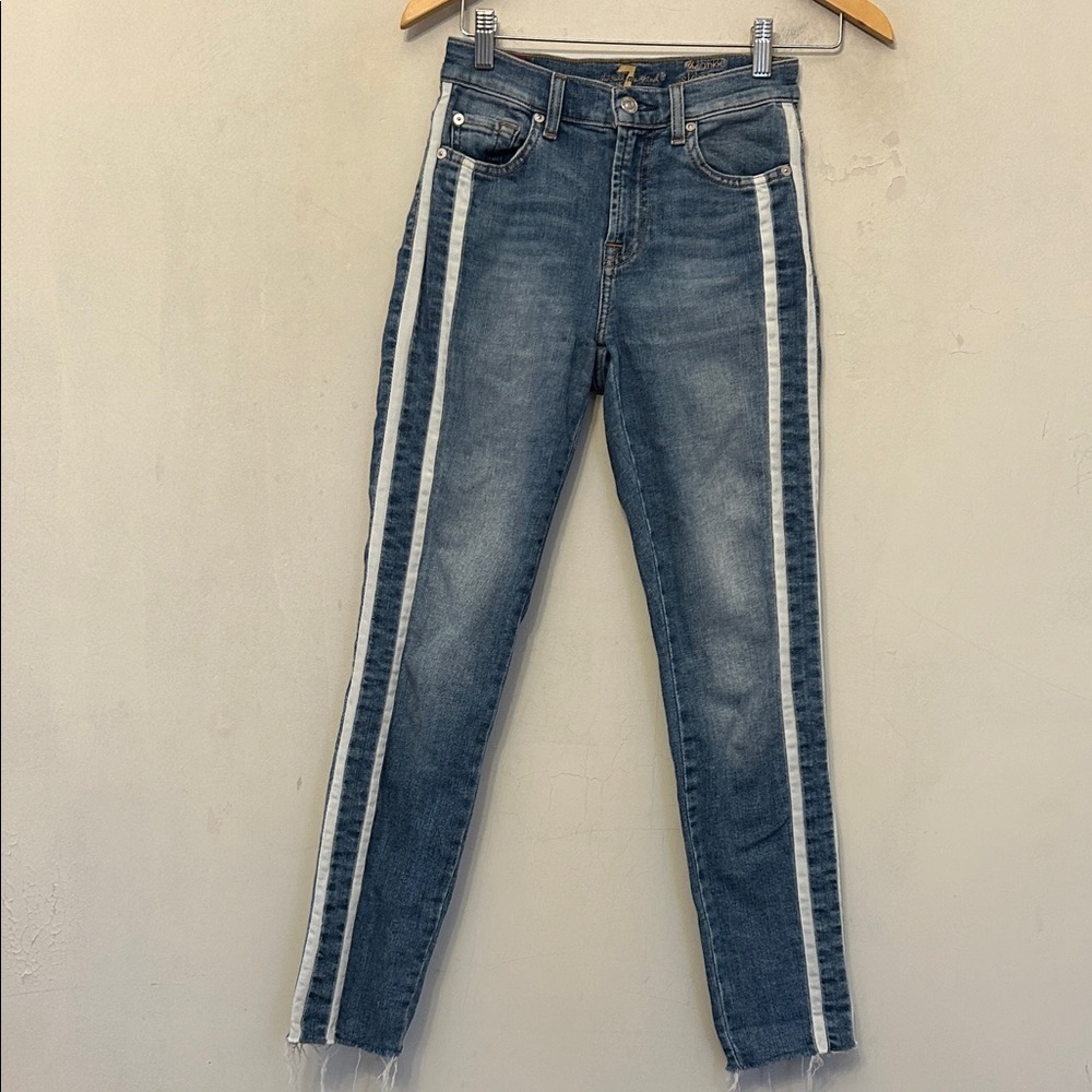 7 for all mankind raw hem skinny jeans with white stripes Size 24 EUC